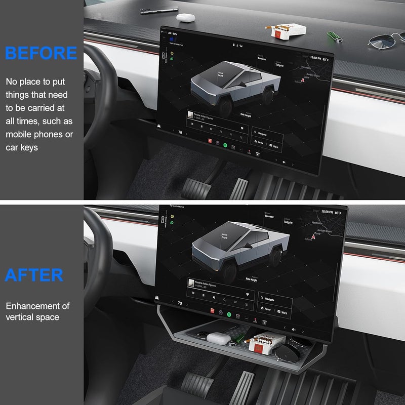 ELECFRESH Center Console Organizer Under Screen Storage Box for 2024 2025 2026Tesla Cybertruck Accessories, Dashboard Hidden Tray for Cybertruck (A) - Image 3
